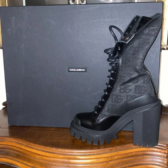 BNWT DESIGNER DOLCE & GABBANA STIVALETTO ANTIK + MAGLINA LOGO BOOT, NERO COLOR - Picture 10 of 13